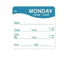 DAYMARK FOOD SAFETY SYSTEMS IT110053C-1-MON LABEL ROLL MONDAY 2X2" DAW BLU 250CT