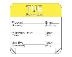 DAYMARK FOOD SAFETY SYSTEMS IT115151-2 LABEL 2X2" TUESDAY TOUGH MARK 500CT