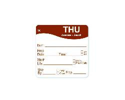 DAYMARK FOOD SAFETY SYSTEMS IT1143684 LABEL 2X2" SQR DOW THURS PAPER BRN