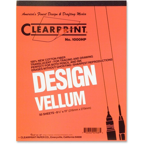 CLEARPRINT 10001410 VELLUM PAD,ACID-FREE,8-1/2X11,WHITE
