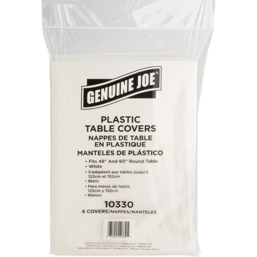 GENUINE JOE 10330 ROUND TABLECOVER,PLASTIC ,84 ,6/PK,WHITE