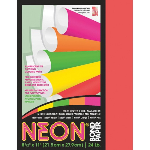 PACON CORPORATION 104315 BOND PAPER, 24 LB., 100 SHEETS, NEON RED