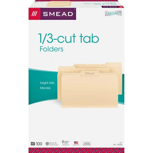 SMEAD MANUFACTURING CO. 15330 FILE FOLDERS,1/3 ASSORTED TAB CUT