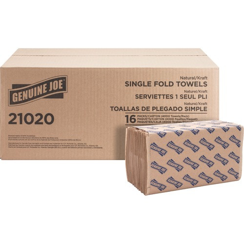 GENUINE JOE 21020 SINGLE-FOLD TOWEL,250 SH/PK,16PK/CT,NL