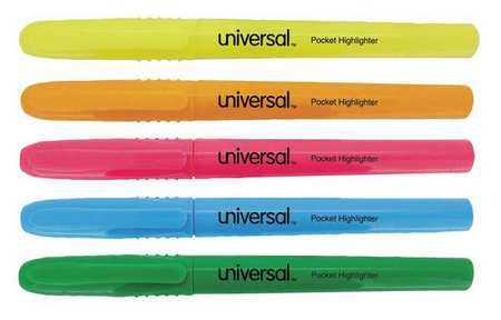 UNIVERSAL UNV08850 POCKET HIGHLIGHTER,CHISEL TIP,5/SET