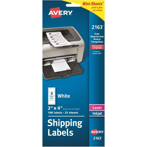 AVERY 2163 LASER LABELS, SHIPPING, 100/PK, WHITE