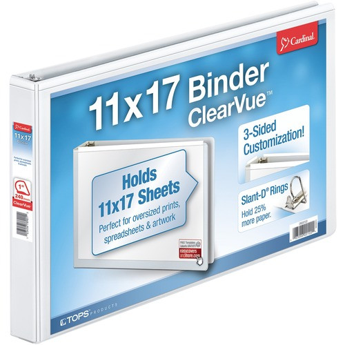 CARDINAL BRANDS INC. 22112CB D-RING BINDERS,CLEARVUE, 1", WHITE