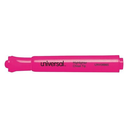 UNIVERSAL UNV08865 DESK HIGHLIGHTER,CHISEL TIP,PINK,12/PK