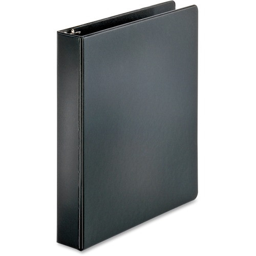 BUSINESS SOURCE 28552 ROUND RING BINDER,W/POCKETS,1-1/2,BLACK