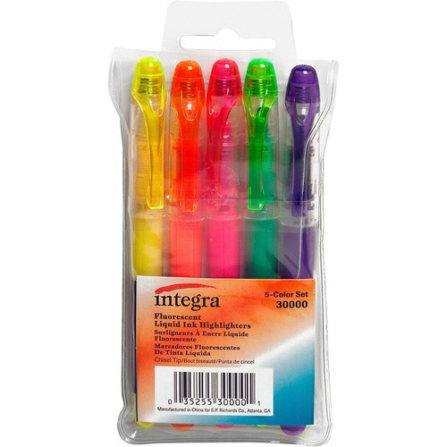 INTEGRA 30000 INK HIGHLIGHTER,CHISEL TIP, 5/PK