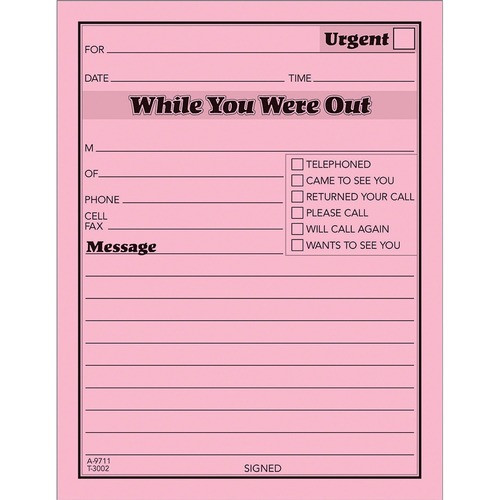 TOPS MANUFACTURING CO. 3002P PRINTED MESSAGE PADS,50 SHT/PAD,12/PK