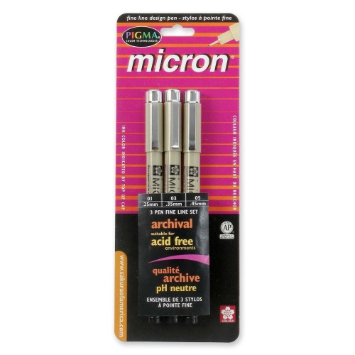 SAKURA 30061 BC MICRON PENS 3CT BLACK SET A      SIZE