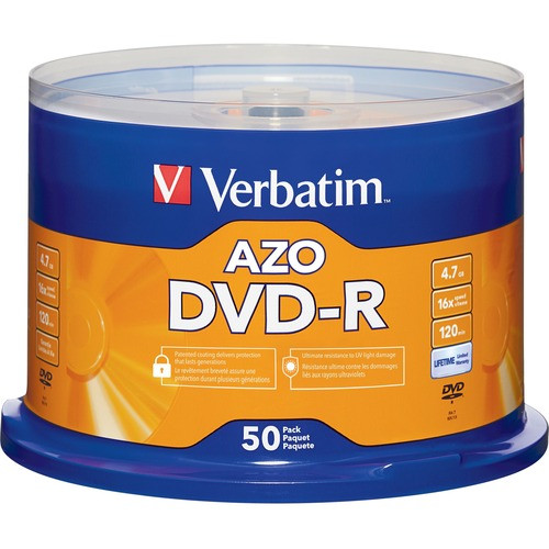 VERBATIM 95101 DVD-R DISCS,4.7GB,16X,SPINDLE,SILVER