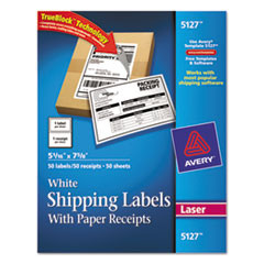 AVERY 5127 LASER SHIPPING LABELS, W/ RECEIPT,50/PK