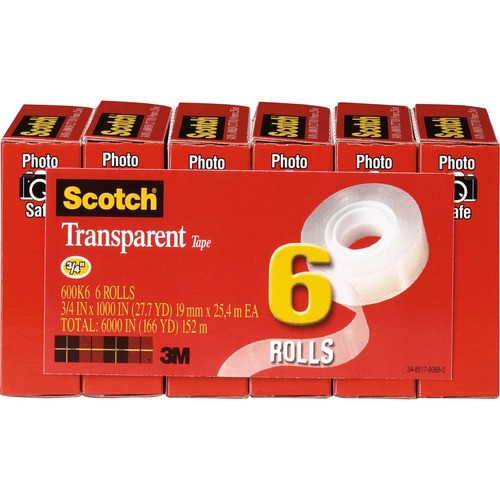 3M 600K6 3M  TRANSPARENT TAPE, REFILL, 1" CORE, 3