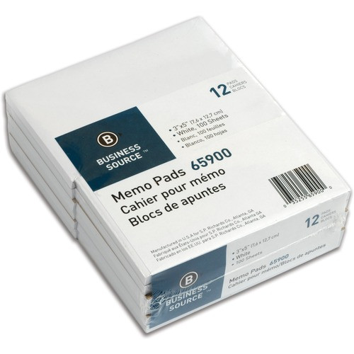 BUSINESS SOURCE 65900 MEMOPAD,3"X5",100SHTS,WE