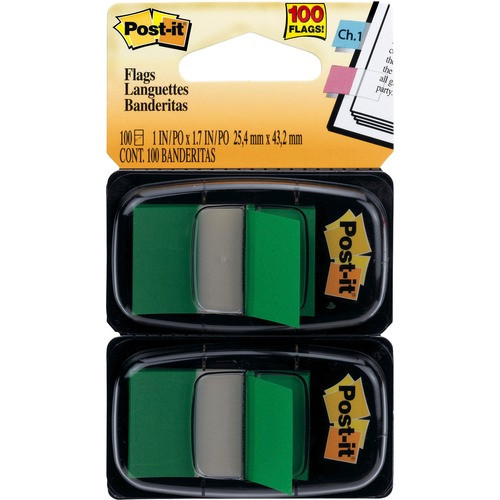 3M 680-GN2 3M  POST-IT FLAGS, 1"X1-3/4", 100/PK, GR