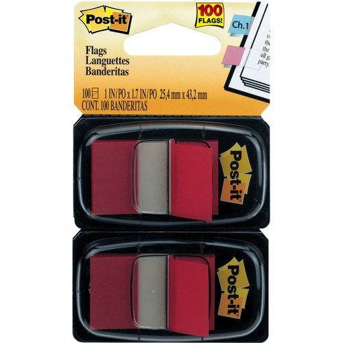 3M 680-RD2 3M  POST-IT FLAGS, 1"X1-3/4", 100/PK, RE