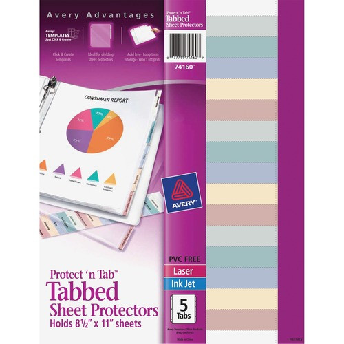 AVERY 74160 PROTECTOR,SHEET,5TAB,CLEAR