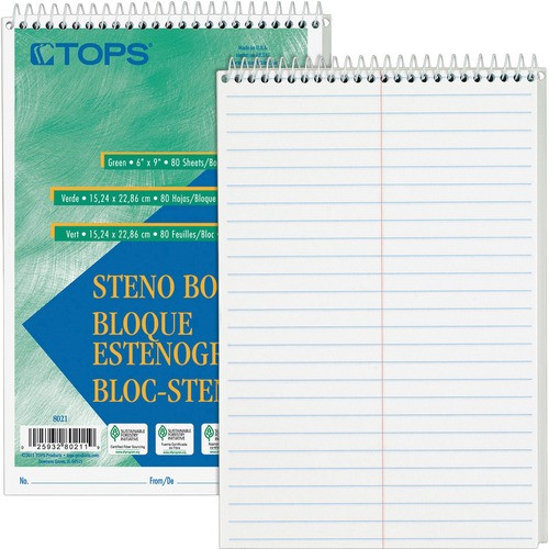 TOPS MANUFACTURING CO. 8020 WHITE STENO NOTEBOOK 80 SHTS