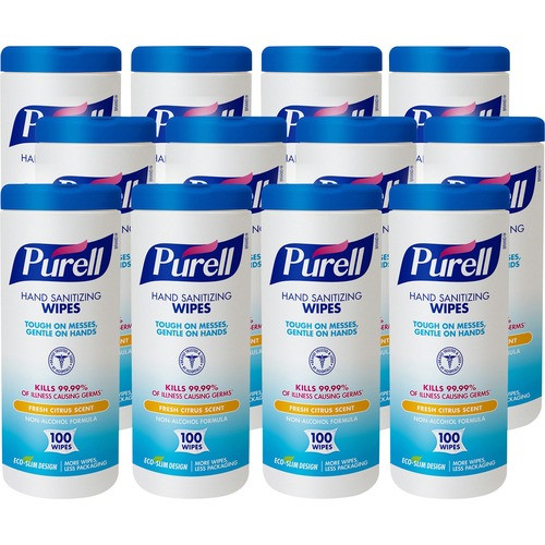 GOJO INDUSTRIES, INC. 911112CT SANITIZING WIPES,100 WIPES,12/CT,WHITE