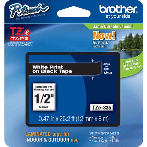 BROTHER TZE335 1/2" LAMINATED WHT ON BLACK