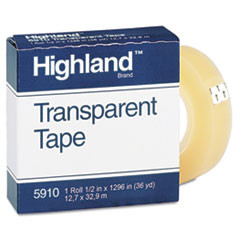 3M COMPANY 5910121296 TRANSPARENT TAPE, 1/2" X 1296", 1" CORE
