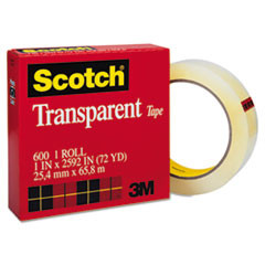 3M COMPANY 60012592 TRANSPARENT TAPE, 1" X 72YDS, 3" CORE