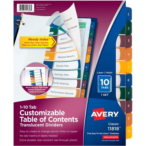 AVERY 11818 DIVIDERS,TOC,PLASTC,10TAB