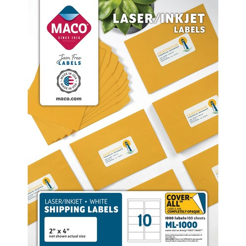 MACO TAG & LABEL MML-1000 MACO  SHIPPING LABELS, 2"X4", 1000/BX, W