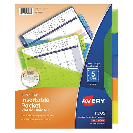AVERY 11902 DIVIDERS,INSERT,5TAB,POCKET