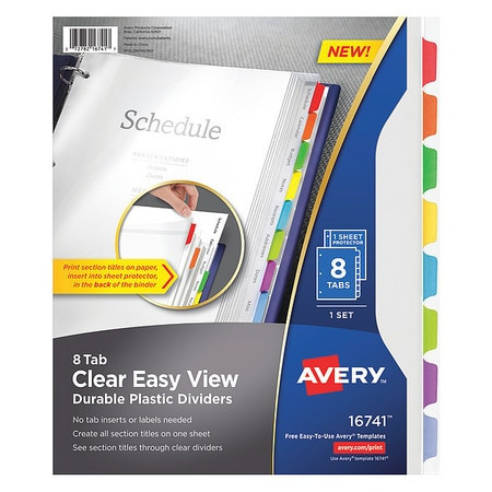 AVERY 16741 DIVIDERS,PLSTC,CLEARVW,8TAB