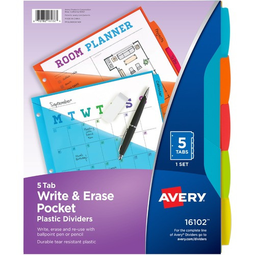 AVERY 16102 AVERY  WRITE-ON DIVIDERS W/POCKET,5-TAB,