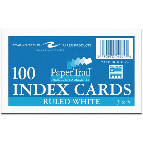 ROARING SPRING PAPER PRODUCTS 74804 CARD,INDEX,3X5,RLD,WHT