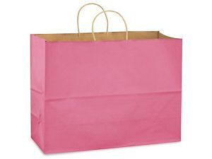 USC S-8592PINK KRAFT TINTED COLOR SHOPPING BAGS - 16 X 