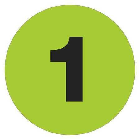 TAPE LOGIC DL6769 2" CIRCLE - "1" (FLUORESCENT GREEN) NUMB