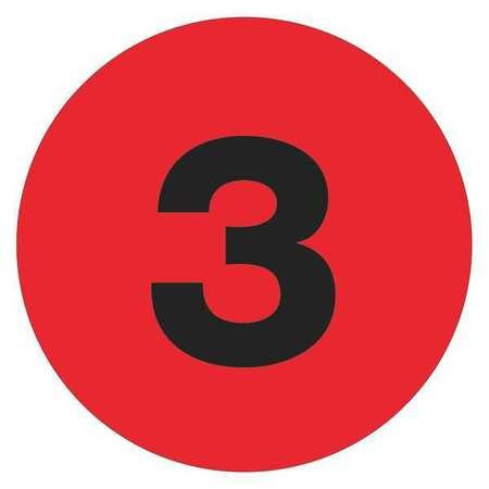 TAPE LOGIC DL6771 2" CIRCLE - "3" (FLUORESCENT RED) NUMBER