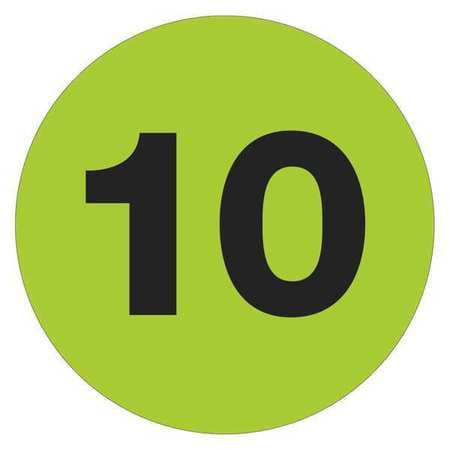 TAPE LOGIC DL6778 2" CIRCLE - "10" (FLUORESCENT GREEN) NUM