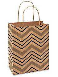 USC S-21245CHEV PRINTED KRAFT PAPER SHOPPING BAGS - 8 X 