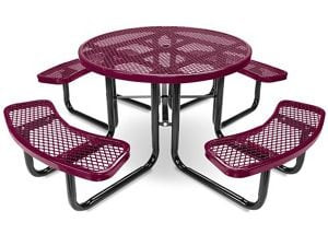 USC H-2127BU METAL PICNIC TABLE - 46" ROUND, BURGUNDY