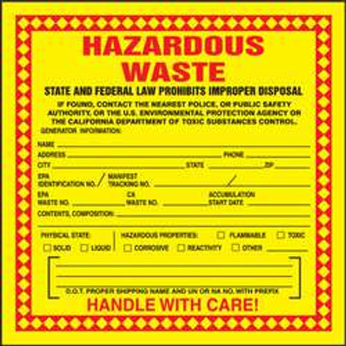 ACCUFORM SIGNS MHZWCAEVP CALIFORNIA HAZARDOUS WASTE LABEL PK 25 ACCUFORM SIGNS MHZWCAEVP CALIFORNIA HAZARDOUS WASTE LABEL PK 25
