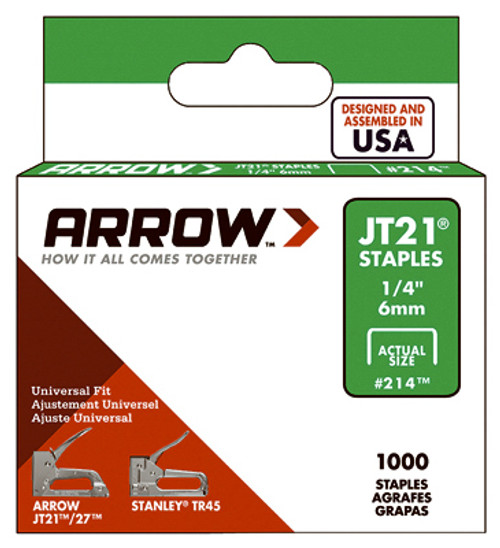 ARROW FASTENER CO 214 STAPLES, JT-21, .25-IN., 1000-PK. ARROW FASTENER CO 214 STAPLES, JT-21, .25-IN., 1000-PK.