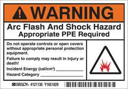 BRADY SPC ABSORBENTS 121136 ARC FLASH LABEL 3-1/2 IN H 5 IN W PK5