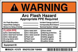 BRADY SPC ABSORBENTS 121079 ARC FLASH PROTECTION LABEL 6 IN W PK5