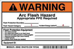 BRADY SPC ABSORBENTS 121097 ARC FLASH PROTECTION LABEL 4 IN H PK5