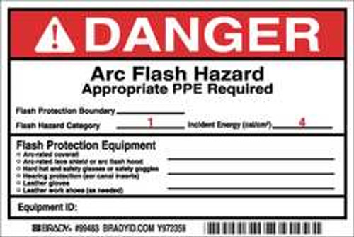 BRADY SPC ABSORBENTS 121098 ARC FLASH PROTECTION LABEL 4 IN H PK5