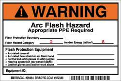 BRADY SPC ABSORBENTS 121099 B7569 4X6 BL/OR/RD/WT ARC FLASH LBL