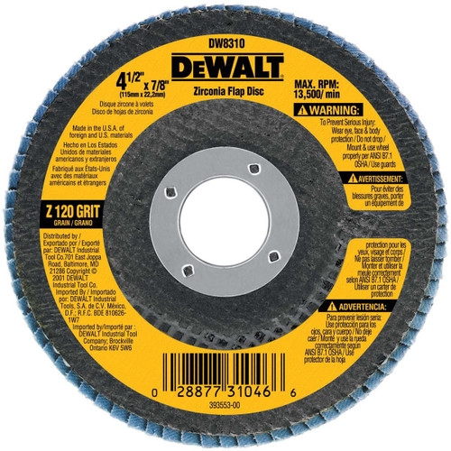 DEWALT TOOLS DW8310 4-1/2 X 7/8 120G T29 HP FLAP