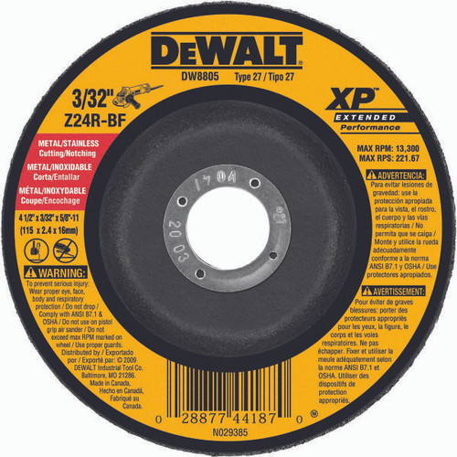 DEWALT TOOLS DW8805 4 1/2IN X 3/32IN X 5/8IN11 ZIRCONIA ABRA