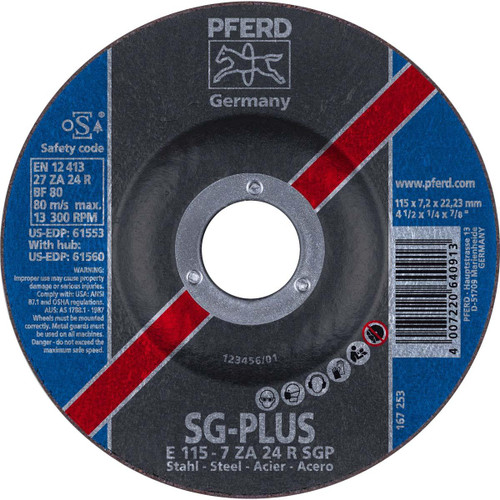 PFERD 61553 GRINDING WHEEL, 4-1/2" X 1/4"